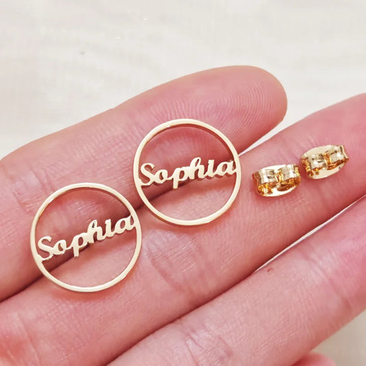 Personalized Name Circle Stud Earrings